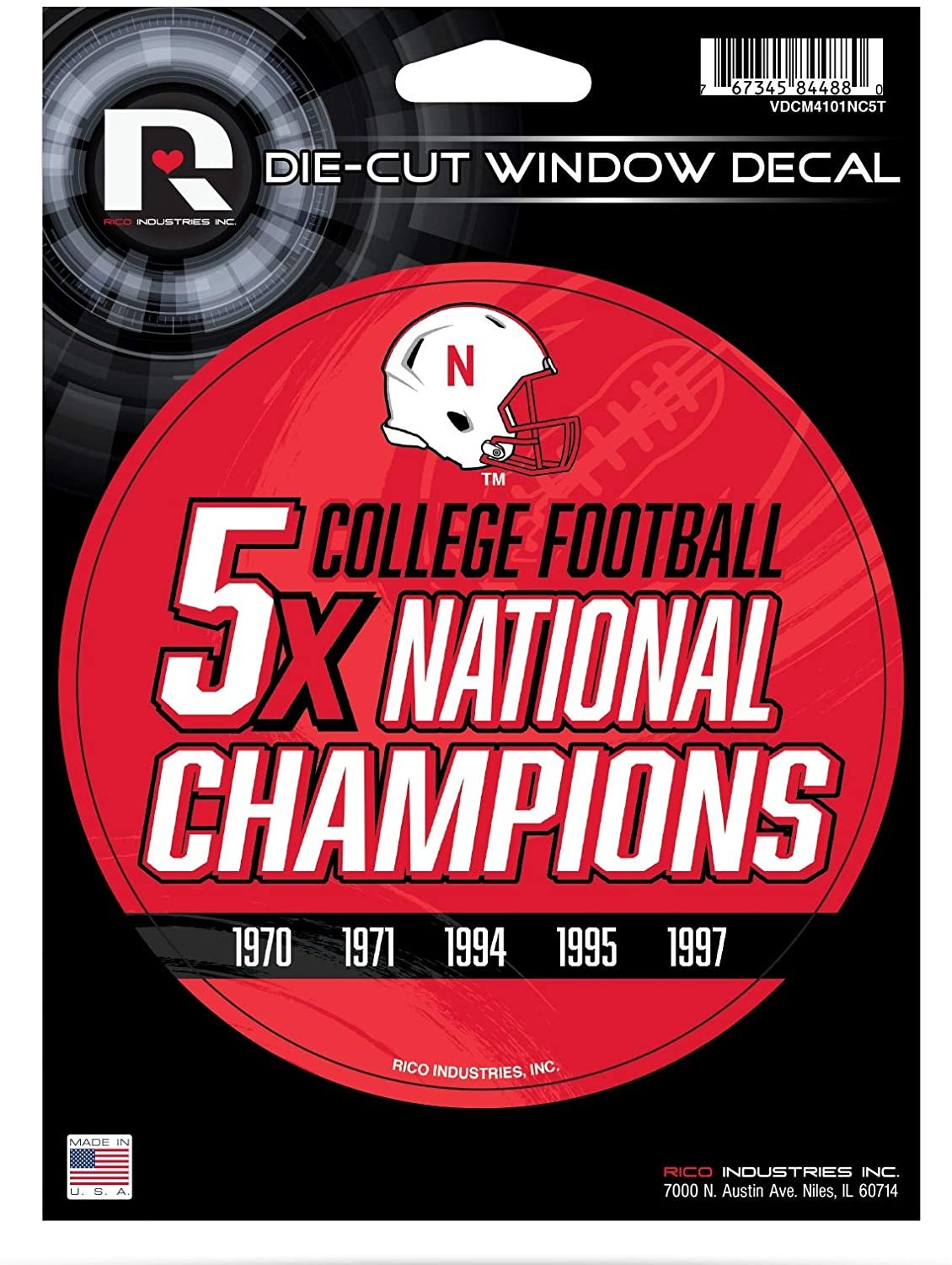 Nebraska Cornhuskers 5" Decal Sticker 5X Time Champions Flat Vinyl Auto Emblem College Football University of by Fielders Choice