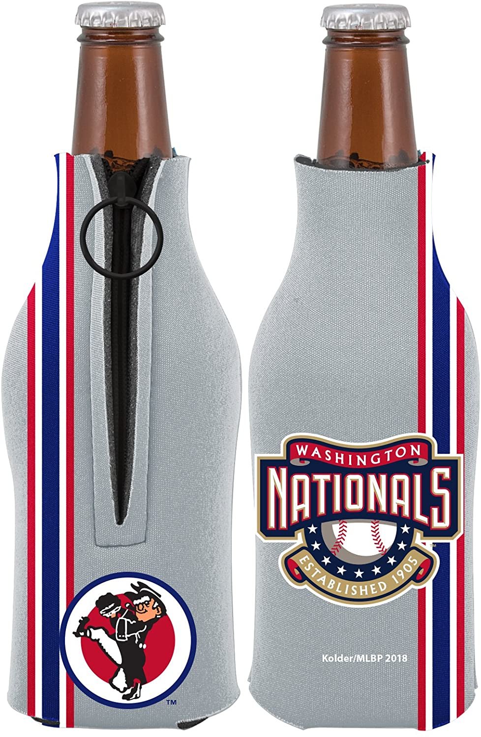 Washington Nationals 2-Pack Throwback Design Zipper Bottle Neoprene Beverage Insulator Holder Baseball by Fielders Choice