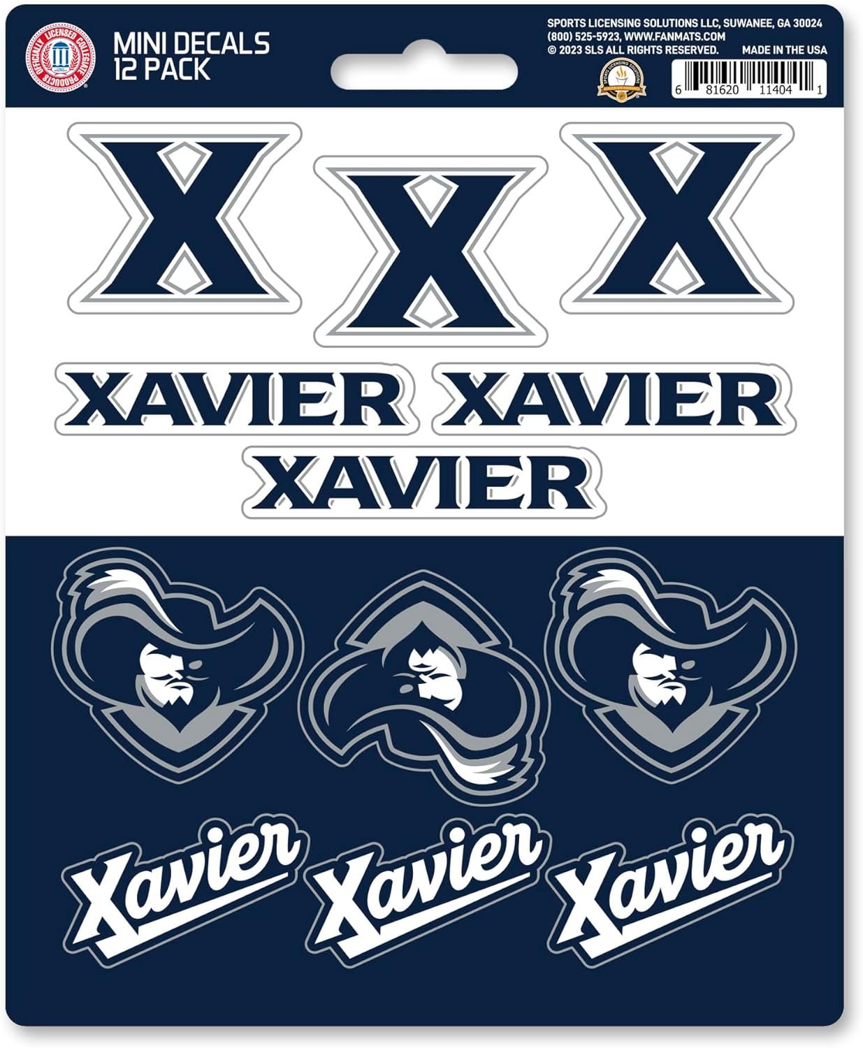 Xavier University Musketeers 12-Piece Mini Decal Sticker Set, 5x6 Inch Sheet, Gift for football fans for any hard surfaces around home, automotive, personal items by Fielders Choice