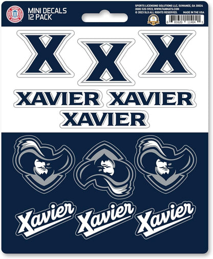Xavier University Musketeers 12-Piece Mini Decal Sticker Set, 5x6 Inch Sheet, Gift for football fans for any hard surfaces around home, automotive, personal items by Fielders Choice
