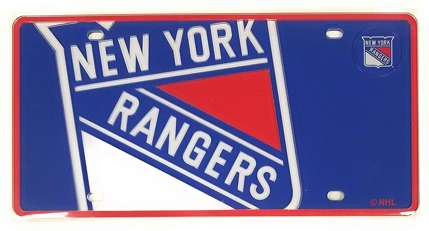 New York Rangers Premium Laser Cut Tag License Plate, Mega Logo, Mirrored Acrylic Inlaid, 12x6 Inch by Fielders Choice