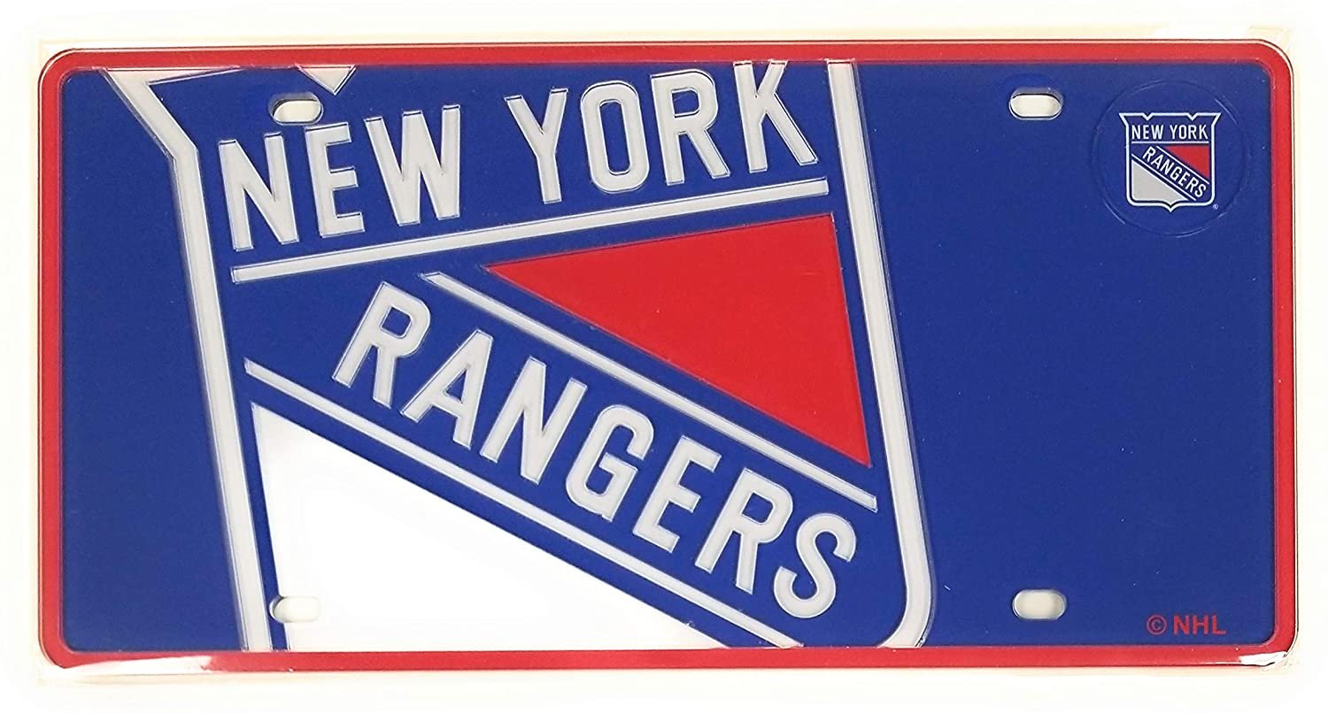 New York Rangers Premium Laser Cut Tag License Plate, Mega Logo, Mirrored Acrylic Inlaid, 12x6 Inch by Fielders Choice