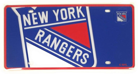 New York Rangers Premium Laser Cut Tag License Plate, Mega Logo, Mirrored Acrylic Inlaid, 12x6 Inch by Fielders Choice
