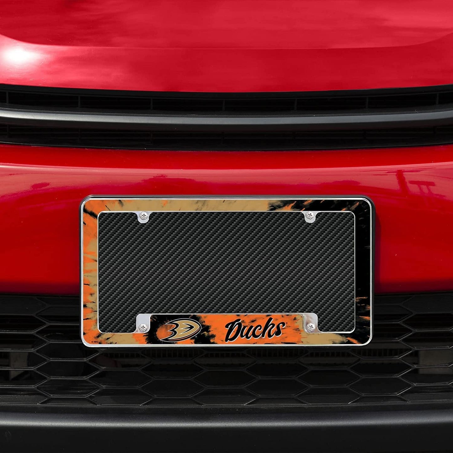 Anaheim Ducks Metal License Plate Frame Chrome Tag Cover Tie Dye Design 6x12 Inch by Fielders Choice