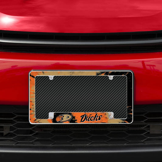 Anaheim Ducks Metal License Plate Frame Chrome Tag Cover Tie Dye Design 6x12 Inch by Fielders Choice
