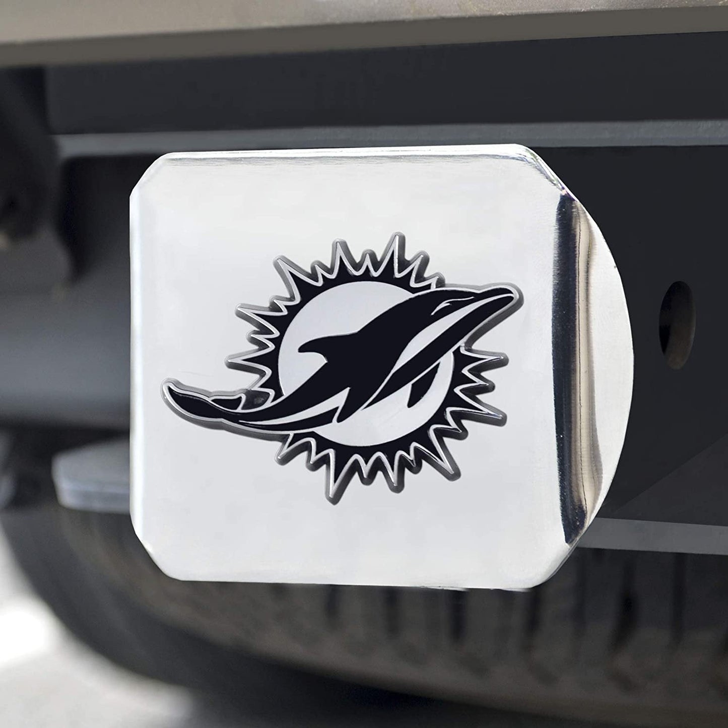 Miami Dolphins Hitch Cover Solid Metal with Raised Chrome Metal Emblem 2" Square Type III by Fielders Choice