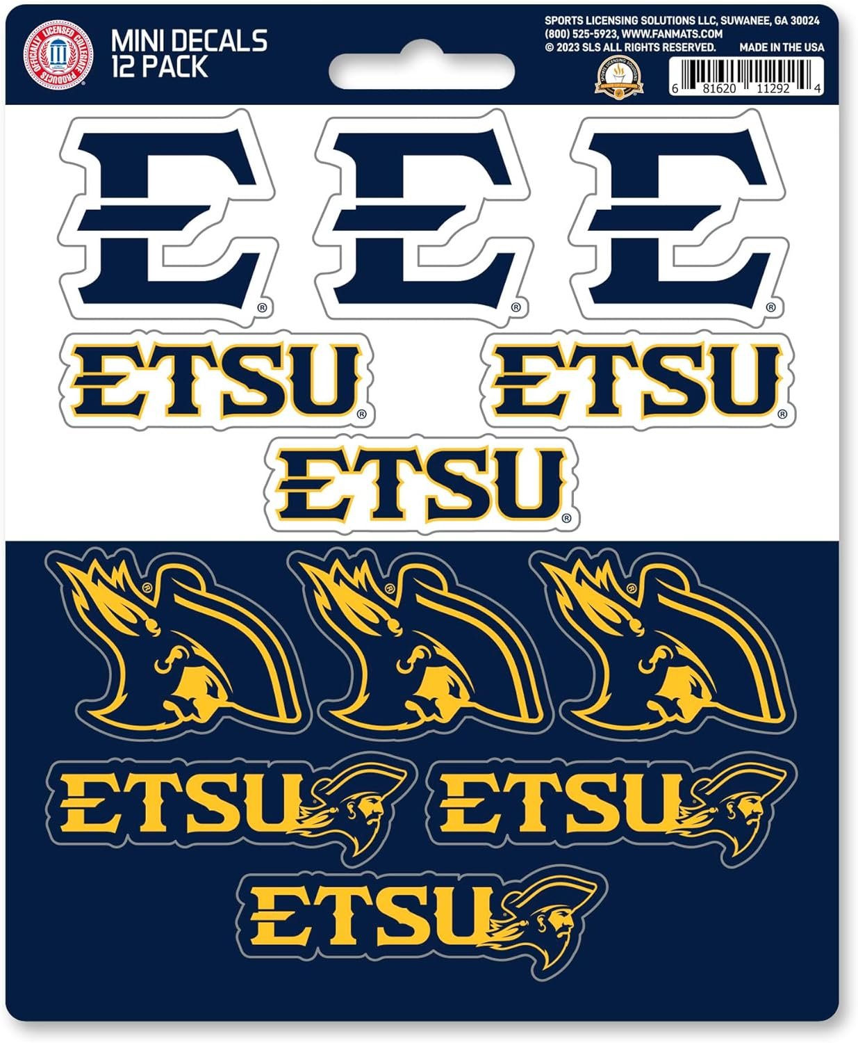 East Tennessee State University Buccaneers 12-Piece Mini Decal Sticker Set, 5x6 Inch Sheet, Gift for football fans for any hard surfaces around home, automotive, personal items by Fielders Choice