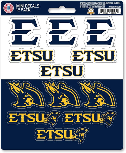 East Tennessee State University Buccaneers 12-Piece Mini Decal Sticker Set, 5x6 Inch Sheet, Gift for football fans for any hard surfaces around home, automotive, personal items by Fielders Choice