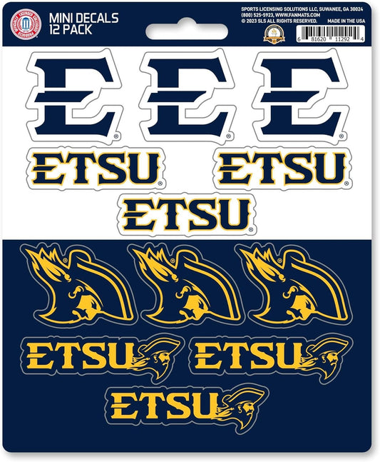 East Tennessee State University Buccaneers 12-Piece Mini Decal Sticker Set, 5x6 Inch Sheet, Gift for football fans for any hard surfaces around home, automotive, personal items by Fielders Choice