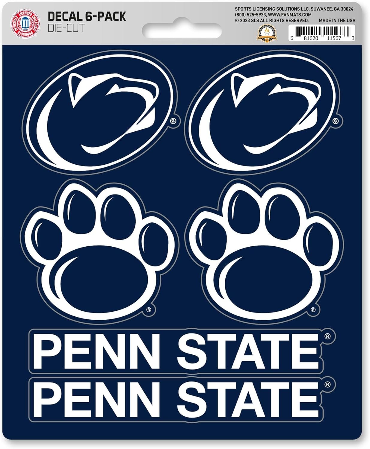 Penn State University Nittany Lions 6-Piece Decal Sticker Set, 5x6 Inch Sheet, Gift for football fans for any hard surfaces around home, automotive, personal items by Fielders Choice