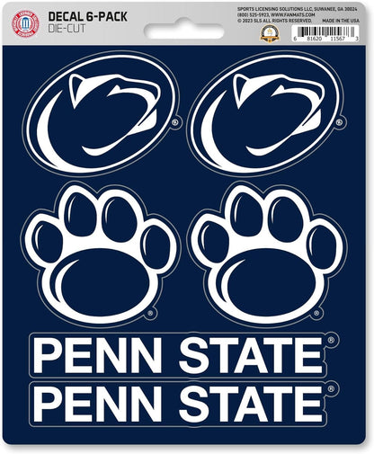 Penn State University Nittany Lions 6-Piece Decal Sticker Set, 5x6 Inch Sheet, Gift for football fans for any hard surfaces around home, automotive, personal items by Fielders Choice