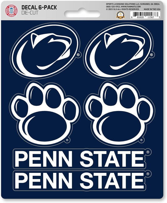 Penn State University Nittany Lions 6-Piece Decal Sticker Set, 5x6 Inch Sheet, Gift for football fans for any hard surfaces around home, automotive, personal items by Fielders Choice