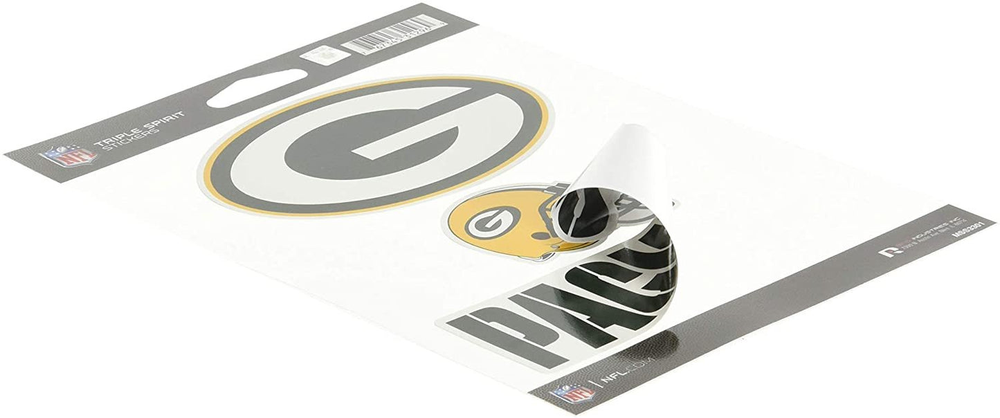 NFL Rico Industries Die Cut 3-Piece Triple Spirit Sticker Sheet, Green Bay Packers by Fielders Choice