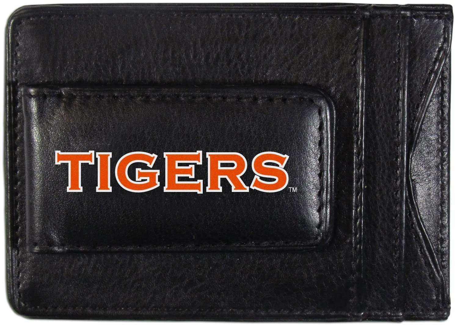 Auburn University Tigers Black Leather Wallet, Front Pocket Magnetic Money Clip, Printed Logo by Fielders Choice
