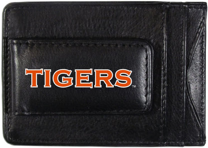 Auburn University Tigers Black Leather Wallet, Front Pocket Magnetic Money Clip, Printed Logo by Fielders Choice