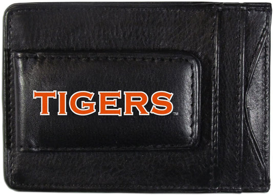 Auburn University Tigers Black Leather Wallet, Front Pocket Magnetic Money Clip, Printed Logo by Fielders Choice