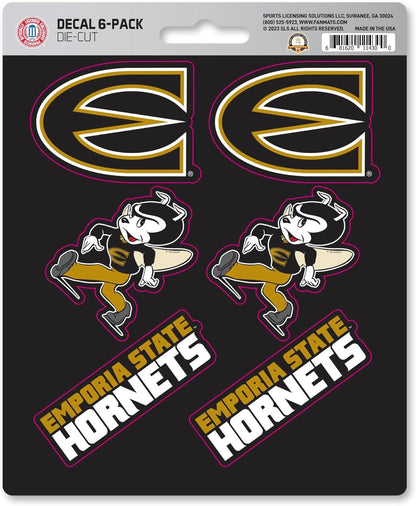 Emporia State University Hornets 6-Piece Decal Sticker Set, 5x6 Inch Sheet, Gift for football fans for any hard surfaces around home, automotive, personal items by Fielders Choice