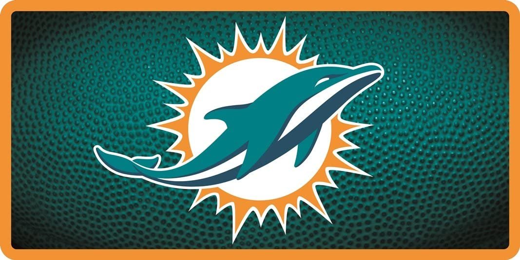 Miami Dolphins Premium Laser Cut Tag License Plate, team Ball Design, Mirrored Acrylic Inlaid, 6x12 Inch by Fielders Choice