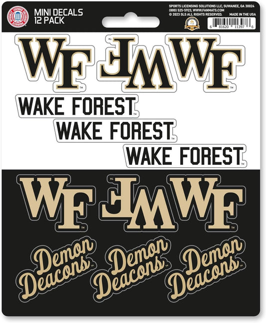 Wake Forest University Demon Deacons 12-Piece Mini Decal Sticker Set, 5x6 Inch Sheet, Gift for football fans for any hard surfaces around home, automotive, personal items by Fielders Choice