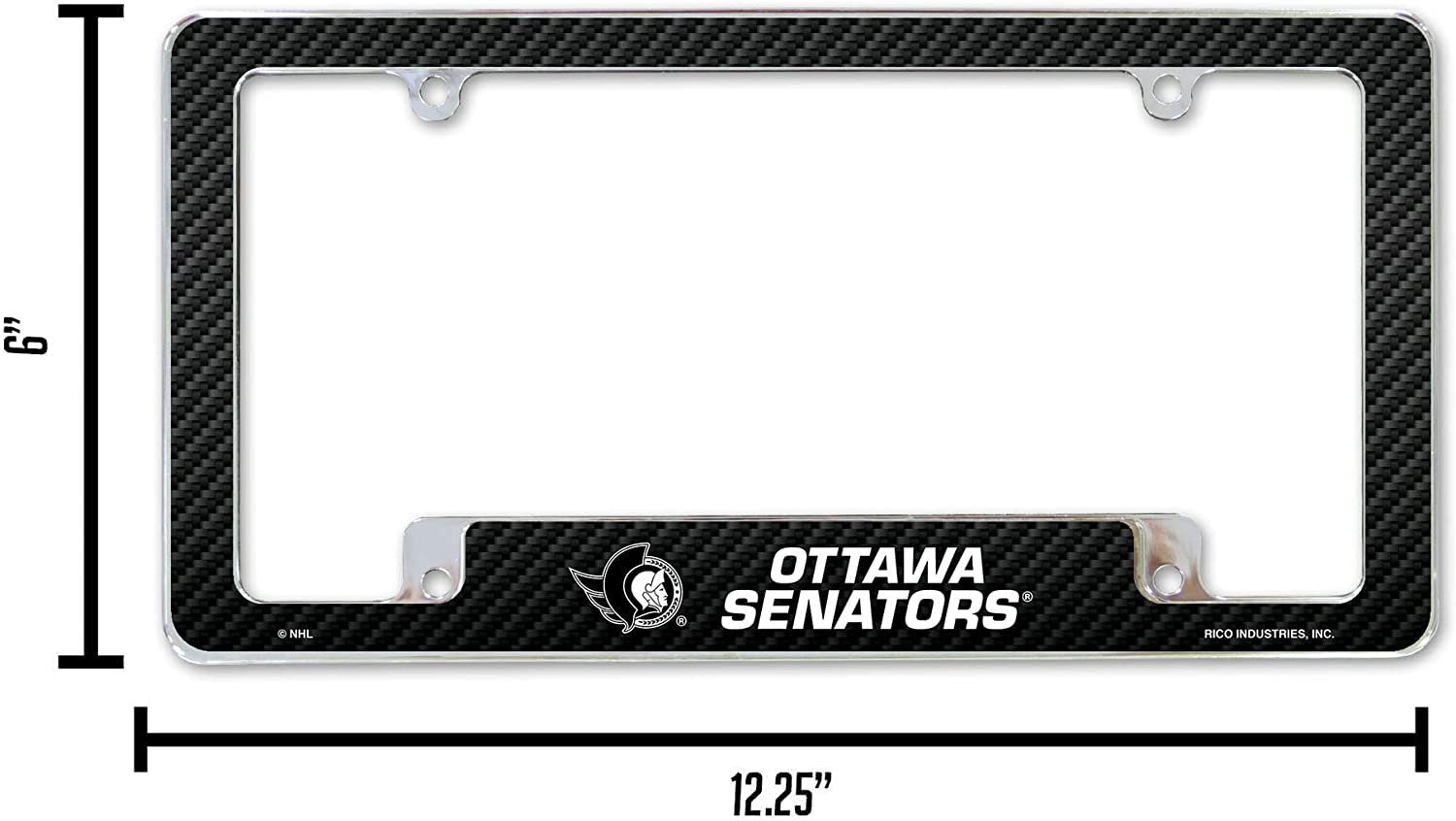 Ottawa Senators Metal License Plate Frame Chrome Tag Cover Carbon Fiber Design 6x12 Inch by Fielders Choice
