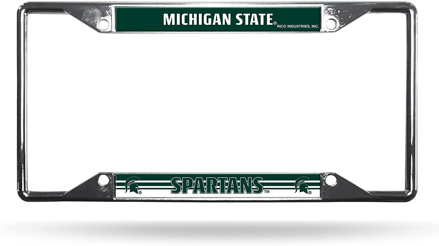 Michigan State University Spartans Metal License Plate Frame Chrome Tag Cover, EZ View Design, 12x6 Inch by Fielders Choice