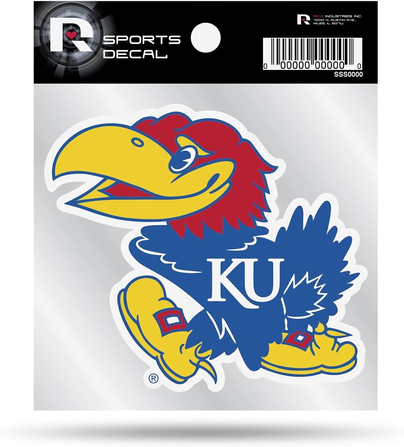University of Kansas Jayhawks 4x4 Inch Die Cut Decal Sticker, Primary Logo, Clear Backing by Fielders Choice