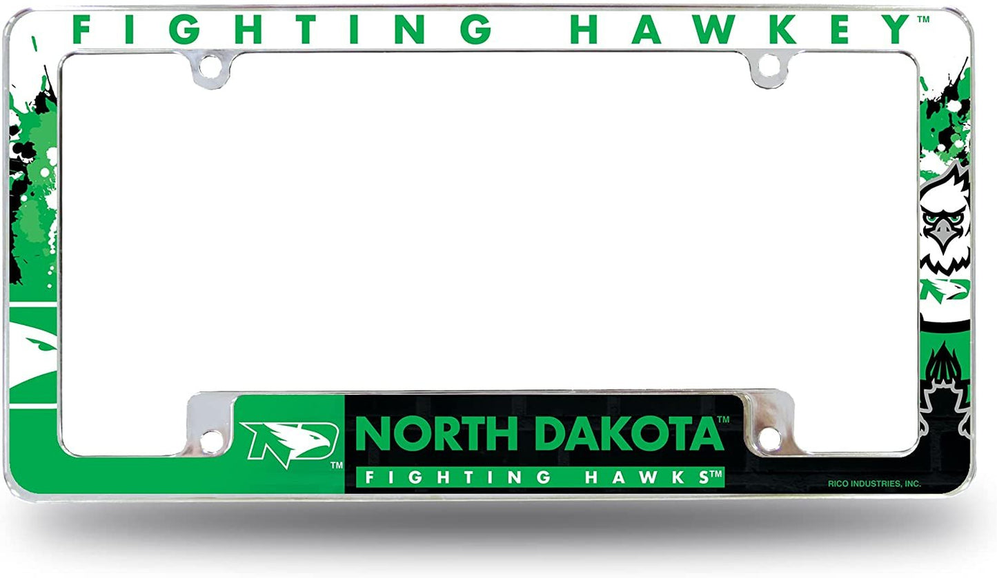 University of North Dakota Fighting Hawks Metal License Plate Frame Tag Cover All Over Design 12x6 Inch by Fielders Choice