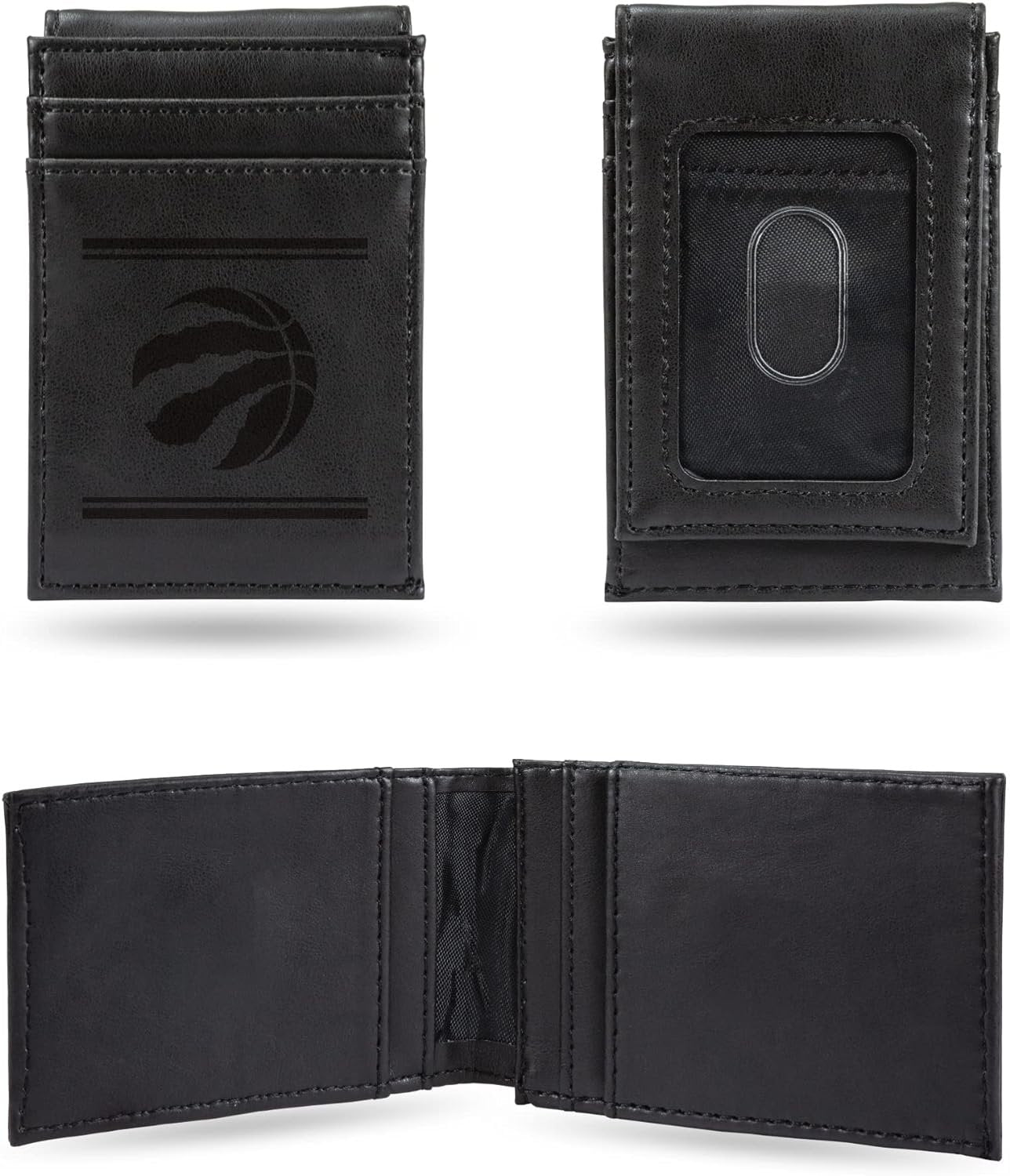 Toronto Raptors Premium Black Leather Wallet, Front Pocket Magnetic Money Clip, Laser Engraved, Vegan by Fielders Choice