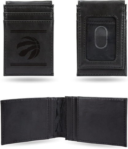 Toronto Raptors Premium Black Leather Wallet, Front Pocket Magnetic Money Clip, Laser Engraved, Vegan by Fielders Choice