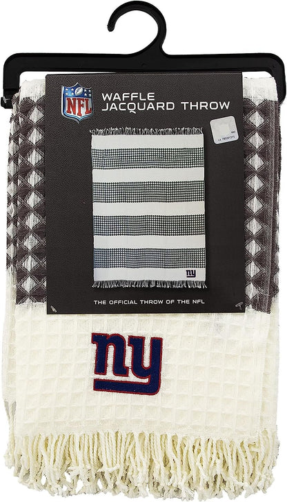 New York Giants Throw Blanket Waffle Weave Jacquard, 50x60 Inch, Unisex-Adult, 100% Acrylic by Fielders Choice