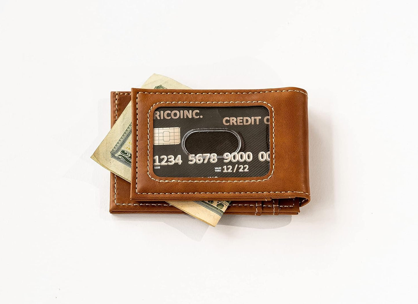 Rico Industries NFL Carolina Panthers Premium Laser Engraved Vegan Brown Leather Front Pocket Wallet - Compact and Slim yet Sturdy Design - Perfect to Show Your Team Pride or Gift by Fielders Choice