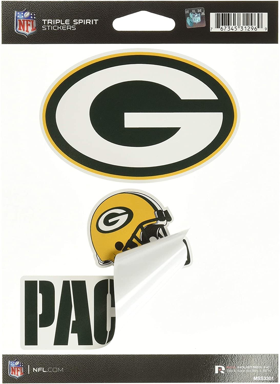 NFL Rico Industries Die Cut 3-Piece Triple Spirit Sticker Sheet, Green Bay Packers by Fielders Choice
