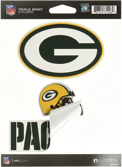 NFL Rico Industries Die Cut 3-Piece Triple Spirit Sticker Sheet, Green Bay Packers by Fielders Choice