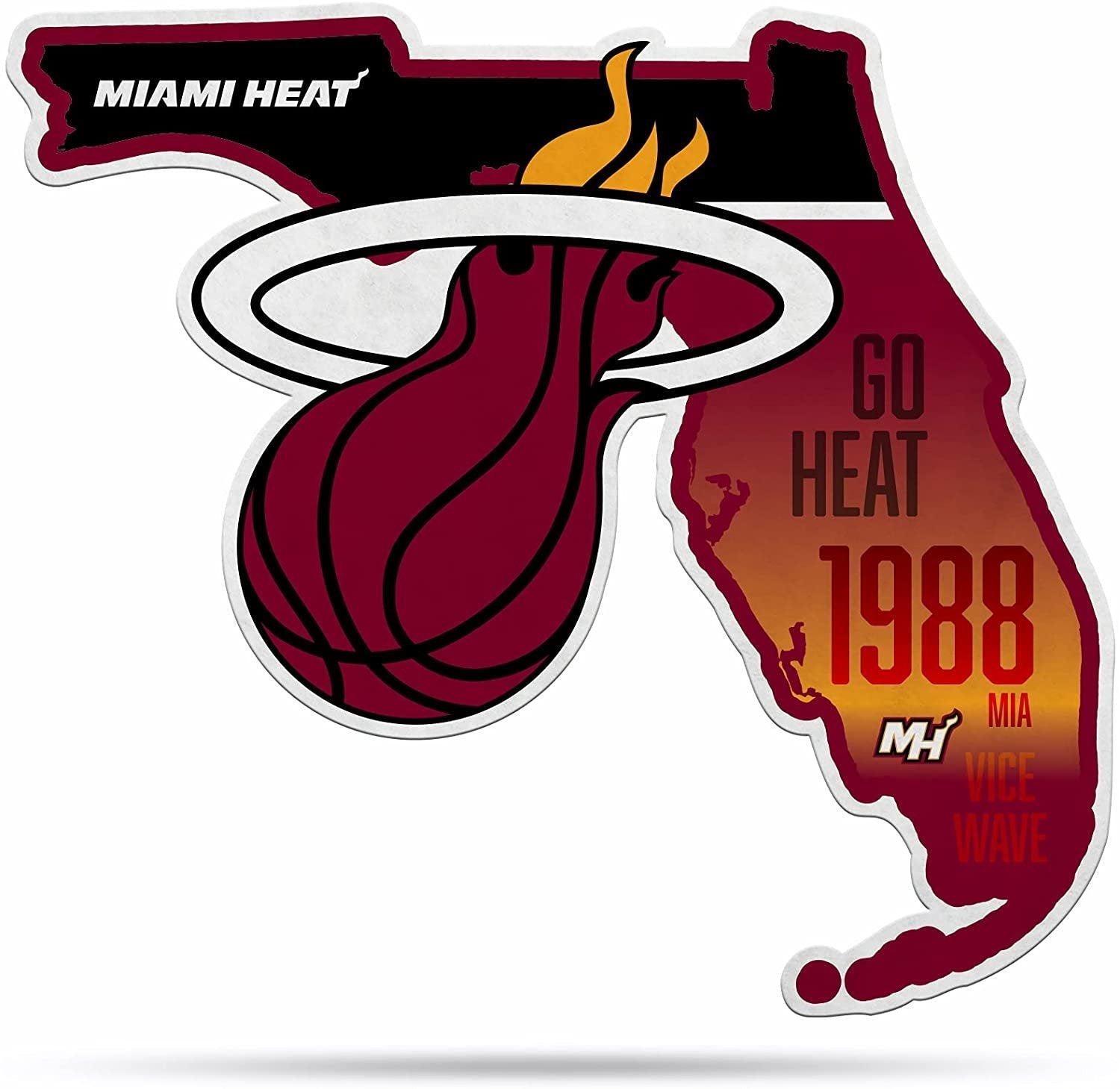 Miami Heat Soft Felt Pennant, State Design, Shape Cut, 18 Inch, Easy To Hang by Fielders Choice