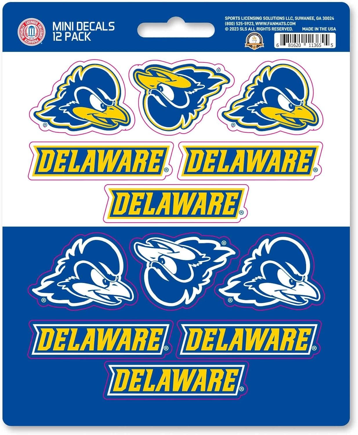 University of Delaware Blue Hens 12-Piece Mini Decal Sticker Set, 5x6 Inch Sheet, Gift for football fans for any hard surfaces around home, automotive, personal items by Fielders Choice