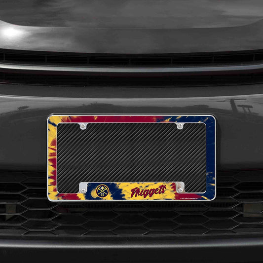 Denver Nuggets Metal License Plate Frame Chrome Tag Cover Tie Dye Design 6x12 Inch by Fielders Choice