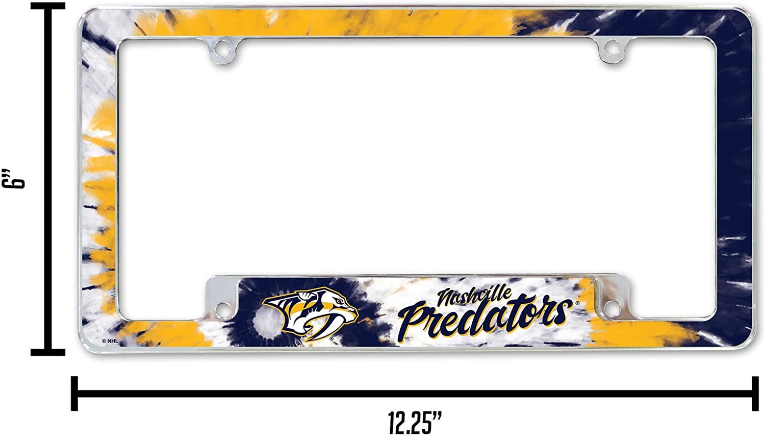 Nashville Predators Metal License Plate Frame Chrome Tag Cover Tie Dye Design 6x12 Inch by Fielders Choice