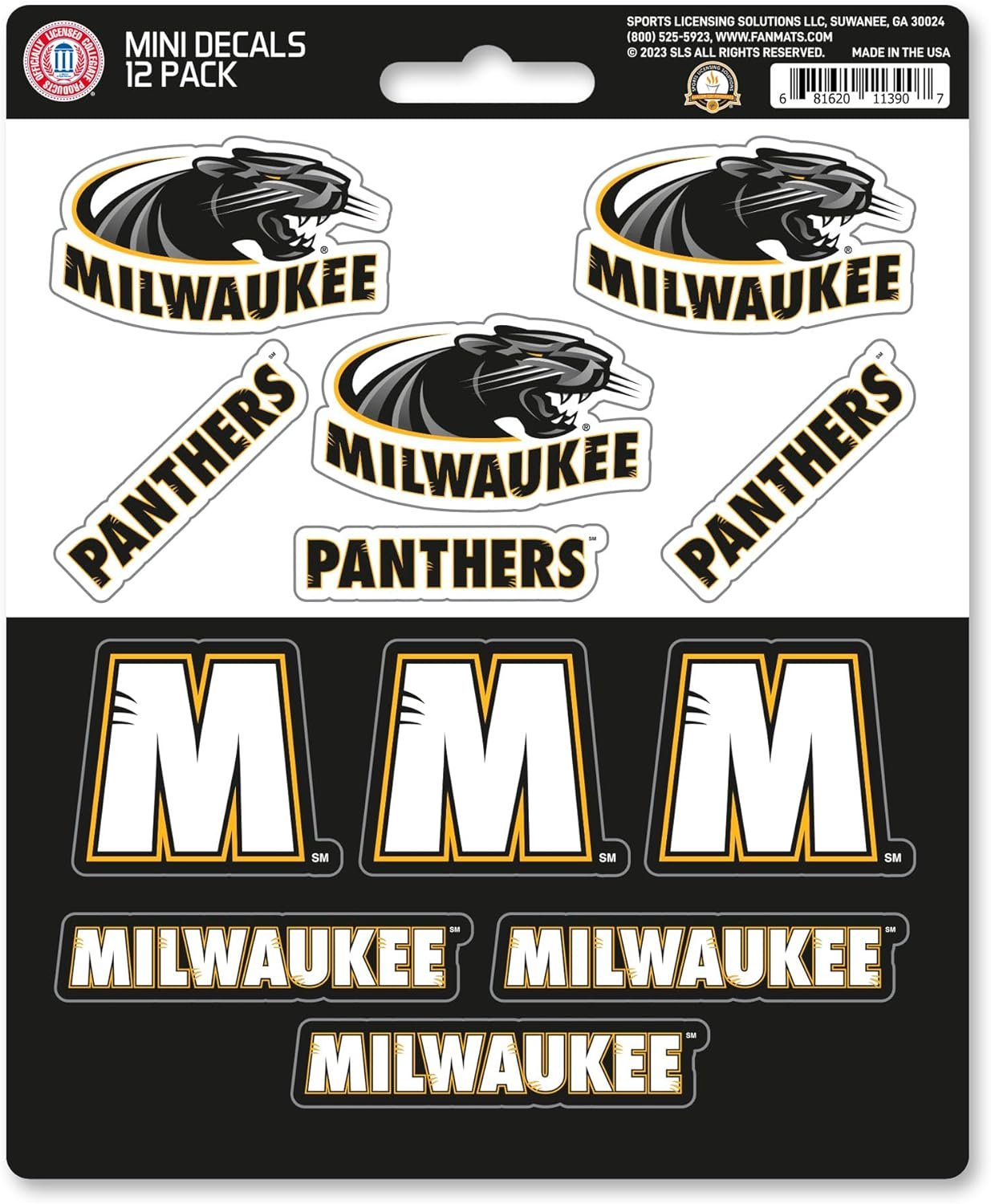 University Of Wisconsin Milwaukee Panthers 12-Piece Mini Decal Sticker Set, 5x6 Inch Sheet, Gift for football fans for any hard surfaces around home, automotive, personal items by Fielders Choice