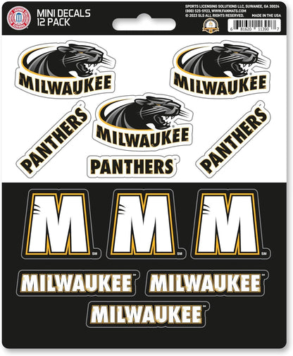 University Of Wisconsin Milwaukee Panthers 12-Piece Mini Decal Sticker Set, 5x6 Inch Sheet, Gift for football fans for any hard surfaces around home, automotive, personal items by Fielders Choice