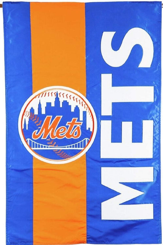 New York Mets Premium Double Sided House Flag Banner, Embellished Applique, 28x44 Inch, Display Pole Sold Separately by Fielders Choice