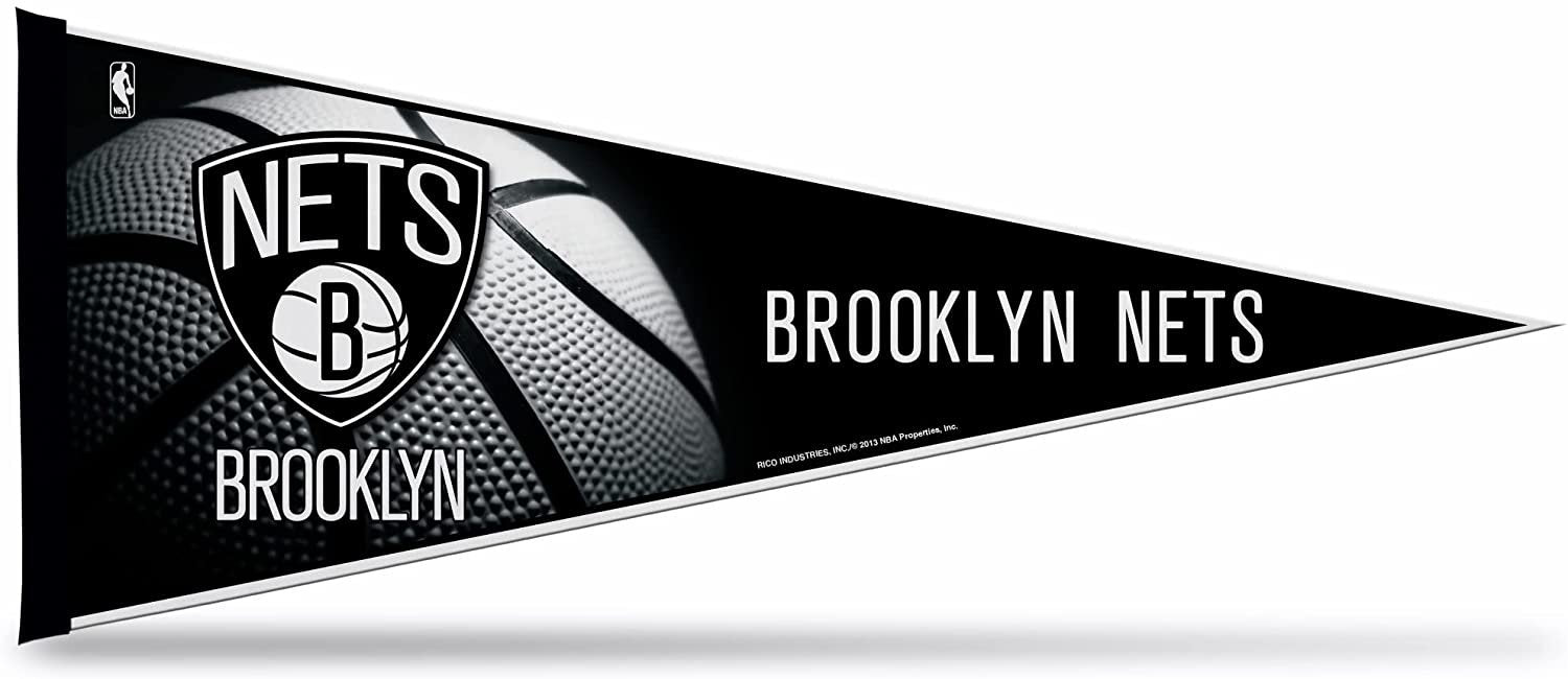 Brooklyn Nets Soft Felt Pennant, Basketball Design, 12x30 Inch, Easy To Hang by Fielders Choice