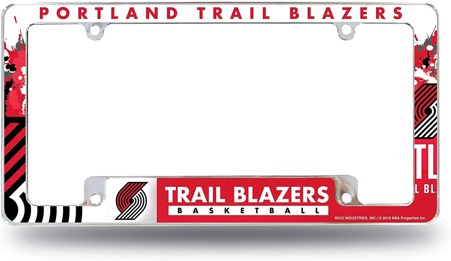 Portland Trail Blazers Metal License Plate Frame Tag Cover All Over Design Heavy Gauge by Fielders Choice