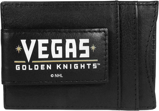 Vegas Golden Knights Black Leather Wallet, Front Pocket Magnetic Money Clip, Printed Logo by Fielders Choice