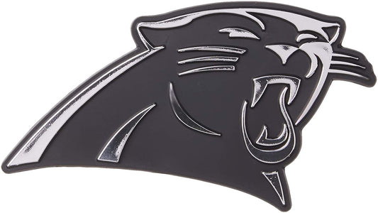 Carolina Panthers Auto Emblem, Silver Chrome Color, Raised Molded Plastic, 3.5 Inch, Adhesive Tape Backing by Fielders Choice