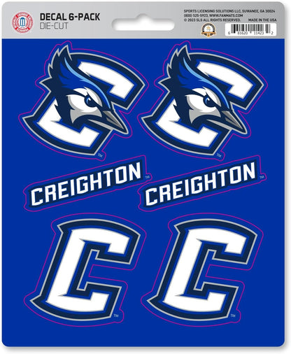 Creighton University Bluejays 6-Piece Decal Sticker Set, 5x6 Inch Sheet, Gift for football fans for any hard surfaces around home, automotive, personal items by Fielders Choice