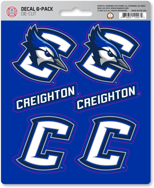 Creighton University Bluejays 6-Piece Decal Sticker Set, 5x6 Inch Sheet, Gift for football fans for any hard surfaces around home, automotive, personal items by Fielders Choice