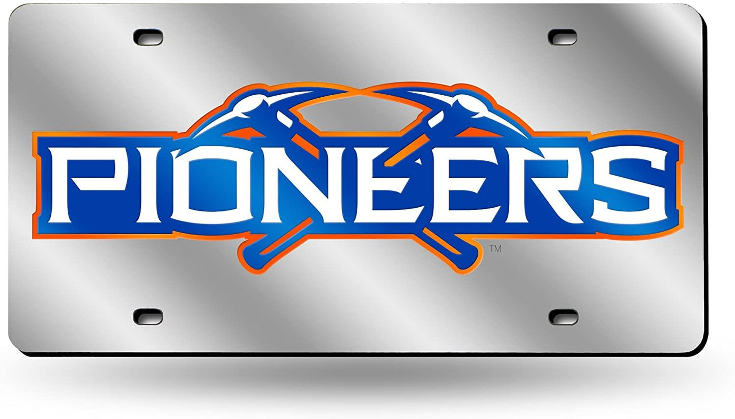 University of Wisconsin Platteville Pioneers Laser Cut Tag License Plate, Mirrored Acrylic Inlaid, 12x6 Inch by Fielders Choice