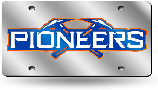 University of Wisconsin Platteville Pioneers Laser Cut Tag License Plate, Mirrored Acrylic Inlaid, 12x6 Inch by Fielders Choice