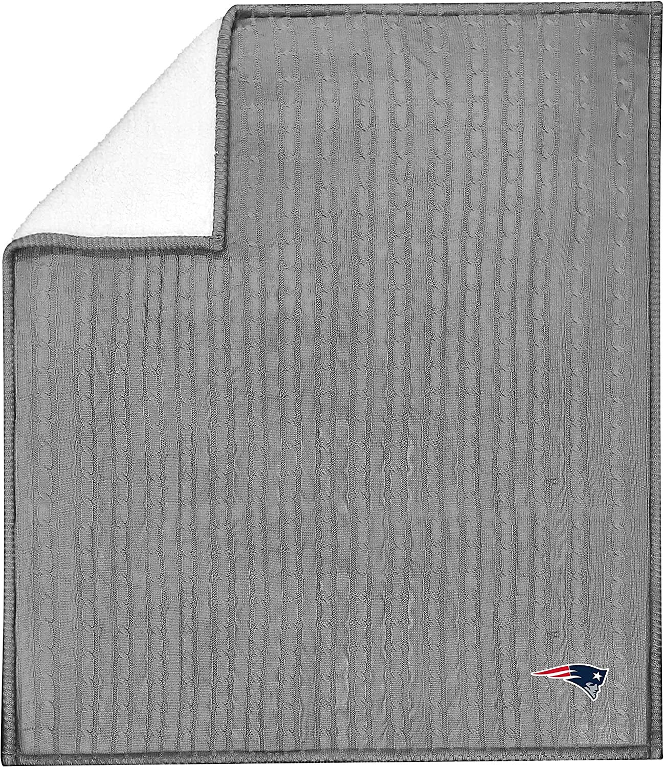 New England Patriots Cable Sweater Knit Sherpa Throw Blanket 50x60 Inch Adult by Fielders Choice