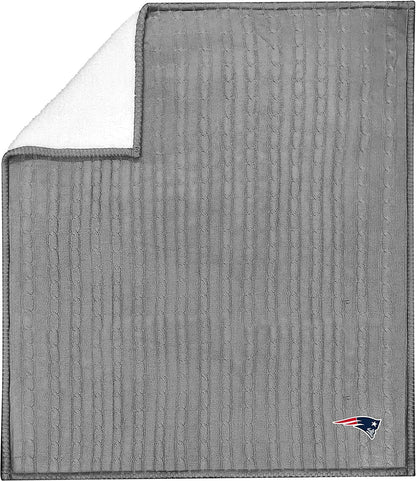 New England Patriots Cable Sweater Knit Sherpa Throw Blanket 50x60 Inch Adult by Fielders Choice